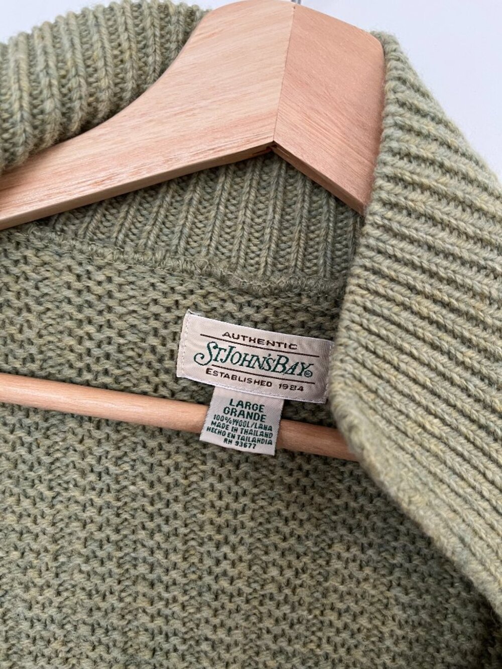 Women's Vintage Fisherman Sweater, Olive Green, Size Large, 100% Wool - Picture 3 of 14
